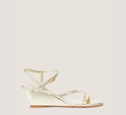 Stuart Weitzman Mid Heel Sandals|Wedges & Espadrilles-CHANGE LOCATION Liquid Metallic Leather/Light Gold