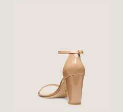 Stuart Weitzman The SW Extended Sizes Collection|Sandals-CHANGE LOCATION Patent leather/Adobe Beige