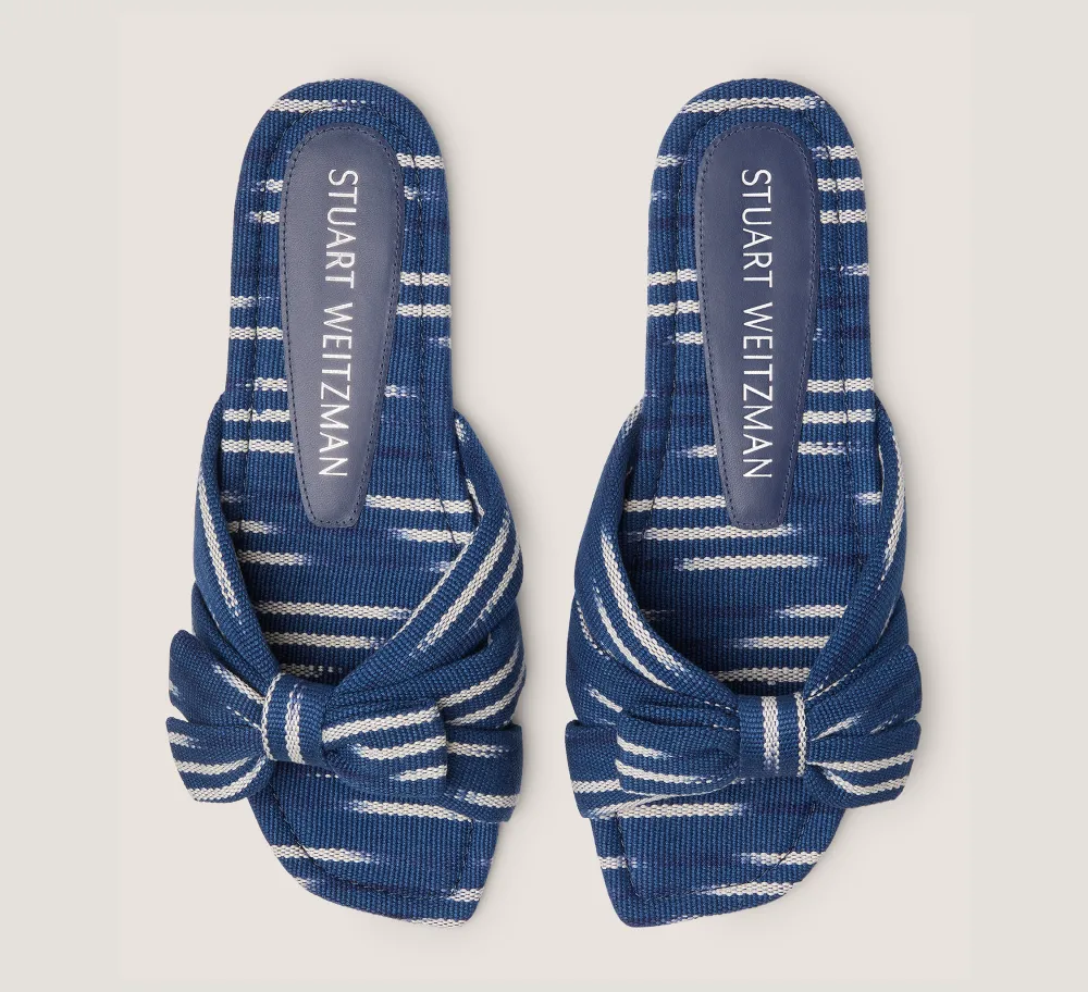 Stuart Weitzman The SW Extended Sizes Collection|Sandals-CHANGE LOCATION Ikat woven jacquard fabric/Indigo & natural