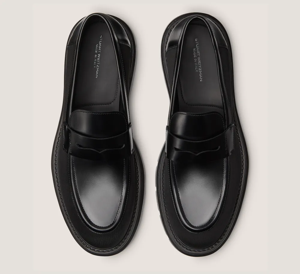 Stuart Weitzman MEN'S-CHANGE LOCATION Brushed Leather & Fabric/Black