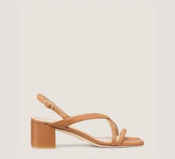 Stuart Weitzman Mid Heel Sandals|Trending: Block Heels-CHANGE LOCATION Lacquered Nappa Leather/Tan