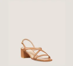Stuart Weitzman Mid Heel Sandals|Trending: Block Heels-CHANGE LOCATION Lacquered Nappa Leather/Tan