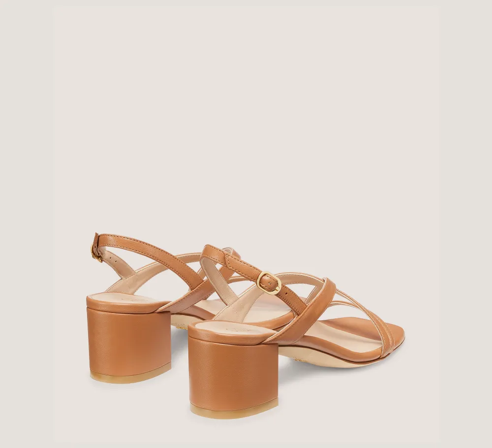 Stuart Weitzman Mid Heel Sandals|Trending: Block Heels-CHANGE LOCATION Lacquered Nappa Leather/Tan