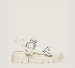 Stuart Weitzman The SW Extended Sizes Collection|Sandals-CHANGE LOCATION Ikat woven jacquard fabric/Natural & indigo