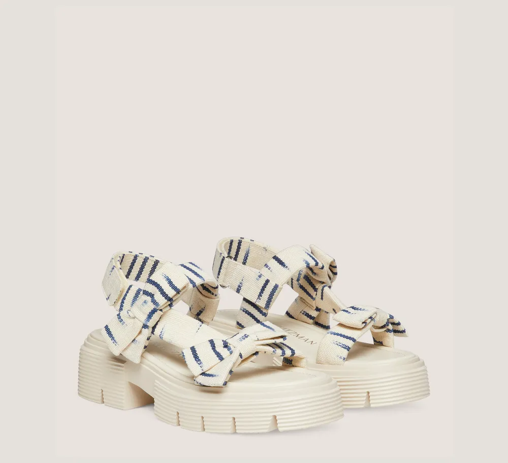 Stuart Weitzman The SW Extended Sizes Collection|Sandals-CHANGE LOCATION Ikat woven jacquard fabric/Natural & indigo