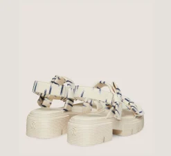 Stuart Weitzman The SW Extended Sizes Collection|Sandals-CHANGE LOCATION Ikat woven jacquard fabric/Natural & indigo