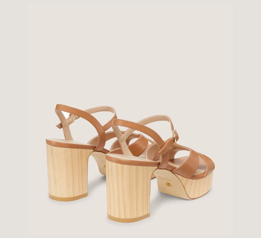 Stuart Weitzman Mid Heel Sandals|Trending: Block Heels-CHANGE LOCATION Lacquered nappa leather & wood/Tan & Sand