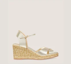 Stuart Weitzman Mid Heel Sandals|Wedges & Espadrilles-CHANGE LOCATION Liquid metallic leather & jute/Light Gold