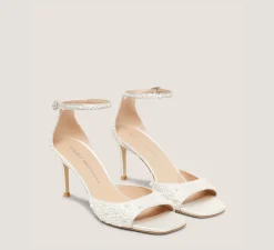 Stuart Weitzman Mid Heel Sandals|The Bridal Collection-CHANGE LOCATION Satin & Pearls/Cream