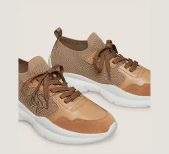 Stuart Weitzman The SW Exclusives Collection|Sneakers-CHANGE LOCATION Leather & knit fabric/Tobacco