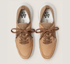 Stuart Weitzman The SW Exclusives Collection|Sneakers-CHANGE LOCATION Leather & knit fabric/Tobacco
