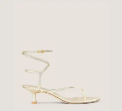 Stuart Weitzman Mid Heel Sandals|The SW Exclusives Collection-CHANGE LOCATION Liquid Metallic Leather/Light Gold