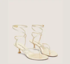 Stuart Weitzman Mid Heel Sandals|The SW Exclusives Collection-CHANGE LOCATION Liquid Metallic Leather/Light Gold