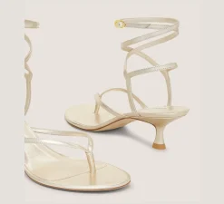 Stuart Weitzman Mid Heel Sandals|The SW Exclusives Collection-CHANGE LOCATION Liquid Metallic Leather/Light Gold