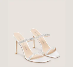 Stuart Weitzman High Heel Sandals|The Bridal Collection-CHANGE LOCATION Satin & crystal/White & Clear