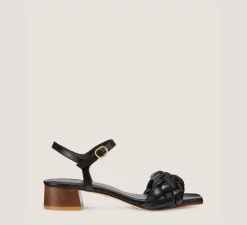 Stuart Weitzman Flat & Low Heel Sandals|Trending: Block Heels-CHANGE LOCATION Lacquered nappa leather & wood/Black & walnut