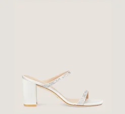 Stuart Weitzman Mid Heel Sandals|Trending: Block Heels-CHANGE LOCATION Satin/White