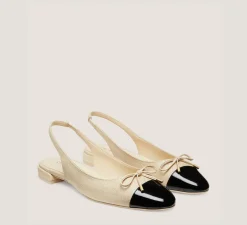 Stuart Weitzman The SW Exclusives Collection|Flats & Loafers-CHANGE LOCATION Woven linen & patent leather/Natural & black