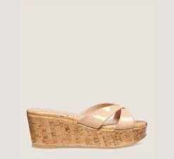 Stuart Weitzman Mid Heel Sandals|Wedges & Espadrilles-CHANGE LOCATION Patent leather/Adobe Beige
