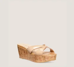 Stuart Weitzman Mid Heel Sandals|Wedges & Espadrilles-CHANGE LOCATION Patent leather/Adobe Beige