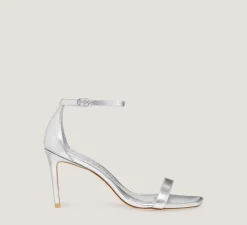 Stuart Weitzman The SW Extended Sizes Collection|Sandals-CHANGE LOCATION Liquid Metallic Leather/Silver