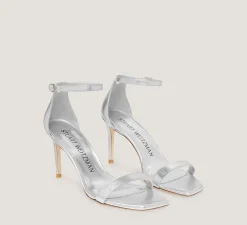 Stuart Weitzman The SW Extended Sizes Collection|Sandals-CHANGE LOCATION Liquid Metallic Leather/Silver