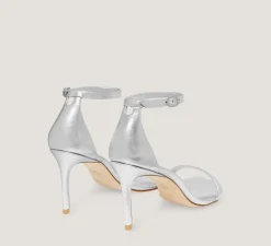 Stuart Weitzman The SW Extended Sizes Collection|Sandals-CHANGE LOCATION Liquid Metallic Leather/Silver