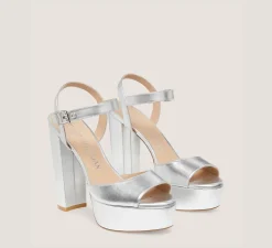 Stuart Weitzman High Heel Sandals|The Bridal Collection-CHANGE LOCATION Liquid Metallic Leather/Silver