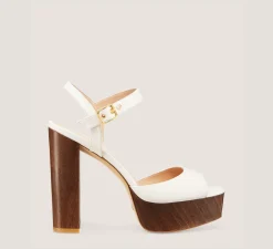 Stuart Weitzman High Heel Sandals|The Best Sellers Edit-CHANGE LOCATION Lacquered nappa leather & wood/Seashell & walnut