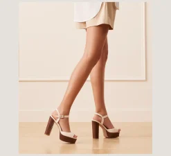 Stuart Weitzman High Heel Sandals|The Best Sellers Edit-CHANGE LOCATION Lacquered nappa leather & wood/Seashell & walnut