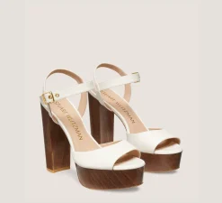 Stuart Weitzman High Heel Sandals|The Best Sellers Edit-CHANGE LOCATION Lacquered nappa leather & wood/Seashell & walnut