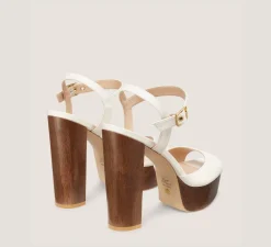 Stuart Weitzman High Heel Sandals|The Best Sellers Edit-CHANGE LOCATION Lacquered nappa leather & wood/Seashell & walnut