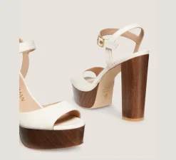 Stuart Weitzman High Heel Sandals|The Best Sellers Edit-CHANGE LOCATION Lacquered nappa leather & wood/Seashell & walnut