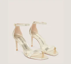 Stuart Weitzman The Nudist Collection|High Heel Sandals-CHANGE LOCATION Liquid Metallic Leather/Light Gold