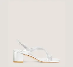 Stuart Weitzman Mid Heel Sandals|Trending: Block Heels-CHANGE LOCATION Liquid Metallic Leather/Silver