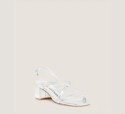 Stuart Weitzman Mid Heel Sandals|Trending: Block Heels-CHANGE LOCATION Liquid Metallic Leather/Silver
