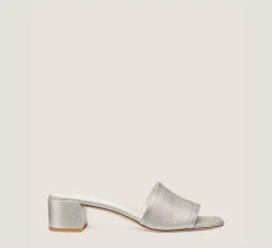 Stuart Weitzman Flat & Low Heel Sandals|Trending: Block Heels-CHANGE LOCATION Metallic Linen/Silver