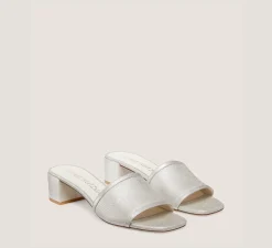 Stuart Weitzman Flat & Low Heel Sandals|Trending: Block Heels-CHANGE LOCATION Metallic Linen/Silver
