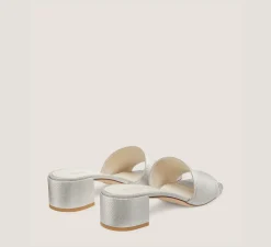 Stuart Weitzman Flat & Low Heel Sandals|Trending: Block Heels-CHANGE LOCATION Metallic Linen/Silver