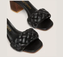 Stuart Weitzman Mid Heel Sandals|Trending: Block Heels-CHANGE LOCATION Lacquered nappa leather & wood/Black & walnut