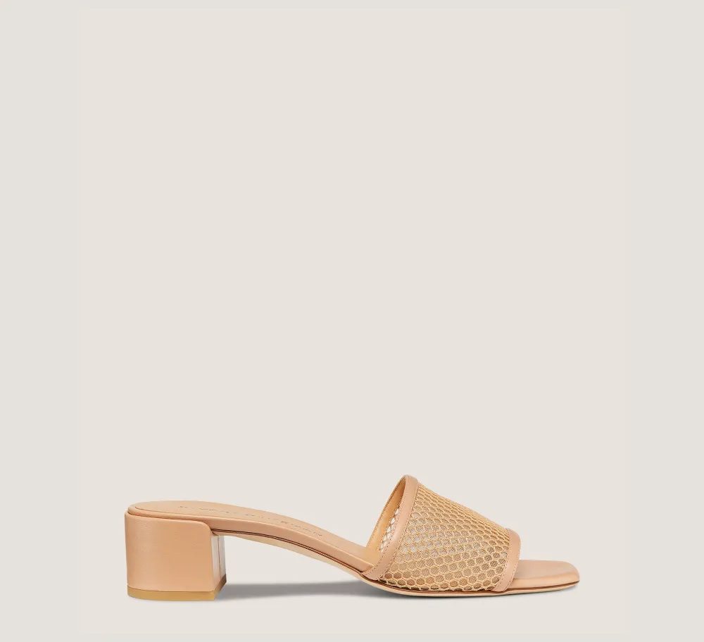 Stuart Weitzman Flat & Low Heel Sandals|Trending: Block Heels-CHANGE LOCATION Open mesh & smooth leather/Ginger