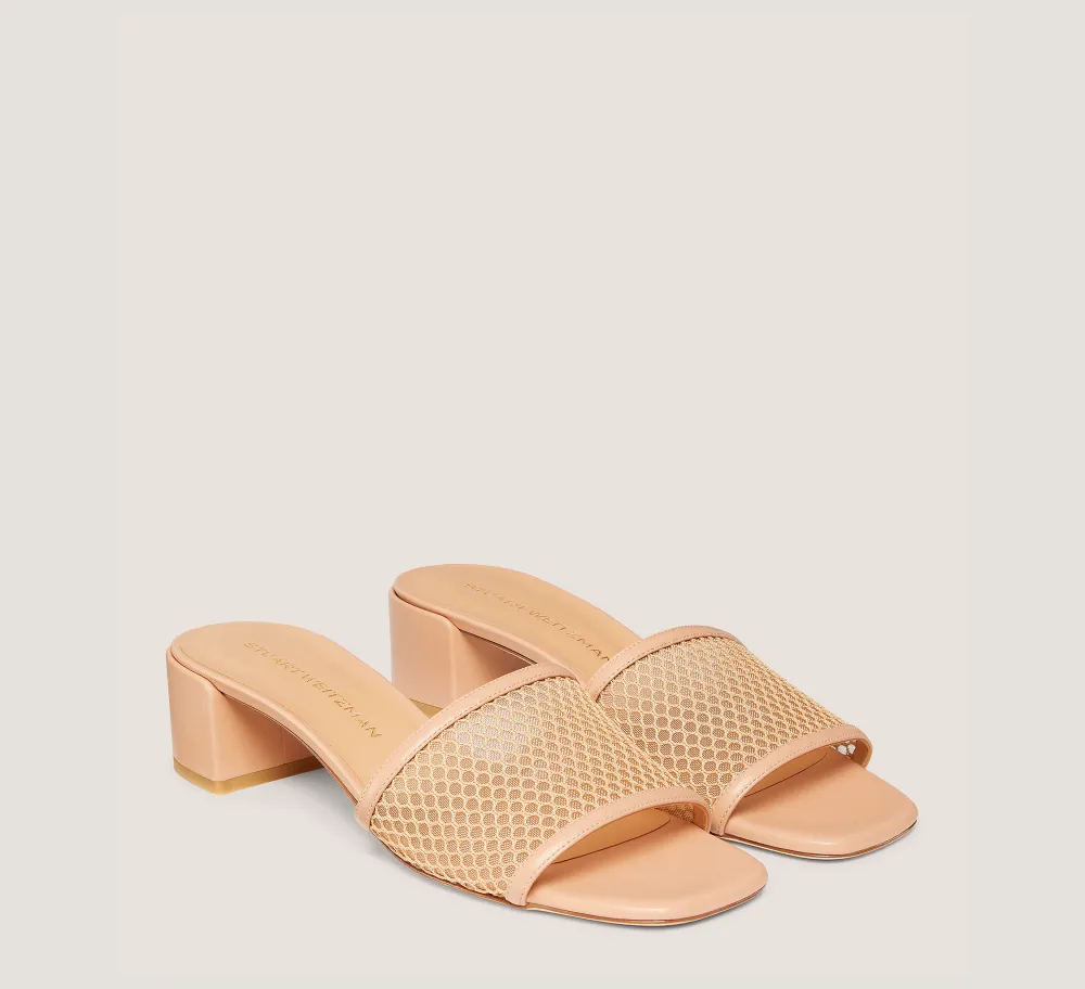 Stuart Weitzman Flat & Low Heel Sandals|Trending: Block Heels-CHANGE LOCATION Open mesh & smooth leather/Ginger