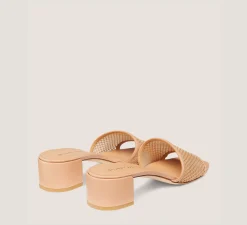 Stuart Weitzman Flat & Low Heel Sandals|Trending: Block Heels-CHANGE LOCATION Open mesh & smooth leather/Ginger