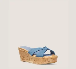 Stuart Weitzman Mid Heel Sandals|Wedges & Espadrilles-CHANGE LOCATION Vintage denim & cork/Washed Blue Denim