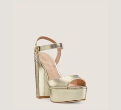 Stuart Weitzman High Heel Sandals|The Bridal Collection-CHANGE LOCATION Liquid Metallic Leather/Platino Gold