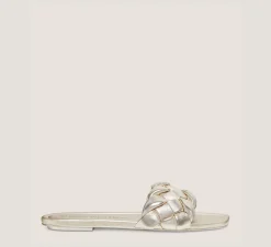 Stuart Weitzman Flat & Low Heel Sandals|Sandals-CHANGE LOCATION Liquid Metallic Leather/Light Gold