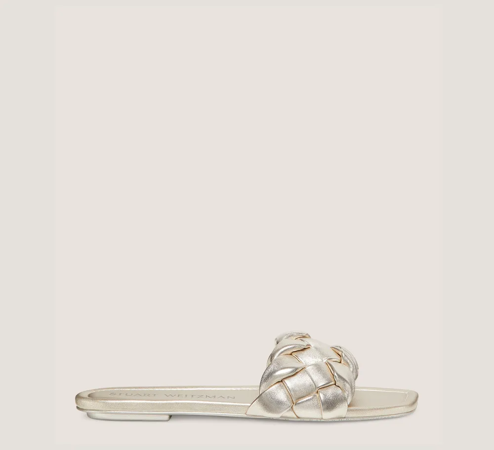 Stuart Weitzman Flat & Low Heel Sandals|Sandals-CHANGE LOCATION Liquid Metallic Leather/Light Gold