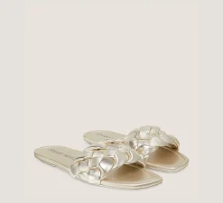 Stuart Weitzman Flat & Low Heel Sandals|Sandals-CHANGE LOCATION Liquid Metallic Leather/Light Gold