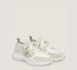 Stuart Weitzman The SW Exclusives Collection|Sneakers-CHANGE LOCATION Leather & knit fabric/Light Beige & White
