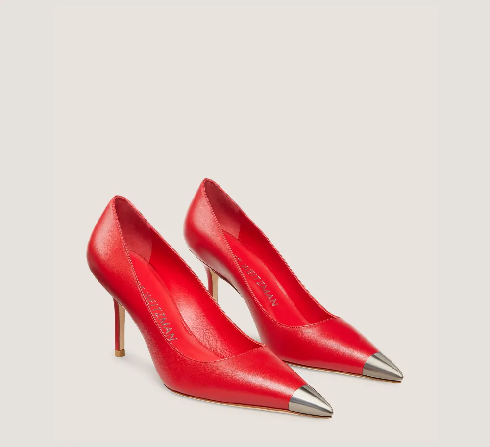 Stuart Weitzman The SW Exclusives Collection|Pumps & Heels-CHANGE LOCATION Lacquered nappa leather & metal/Cherry & Brushed Silver
